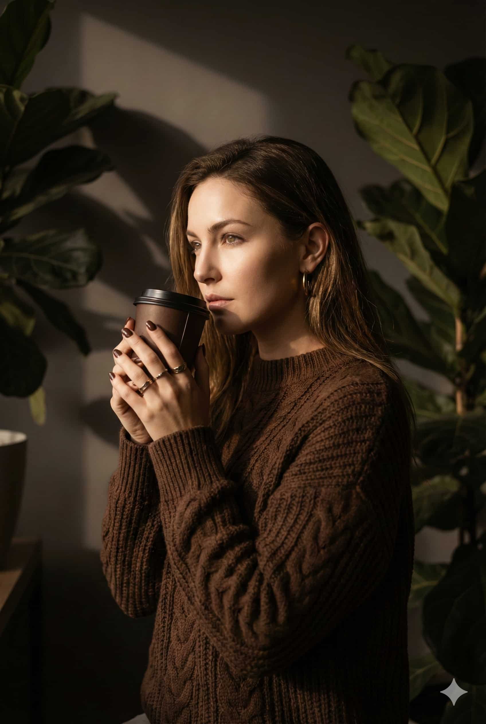 Moody Aesthetic Portrait with Coffee